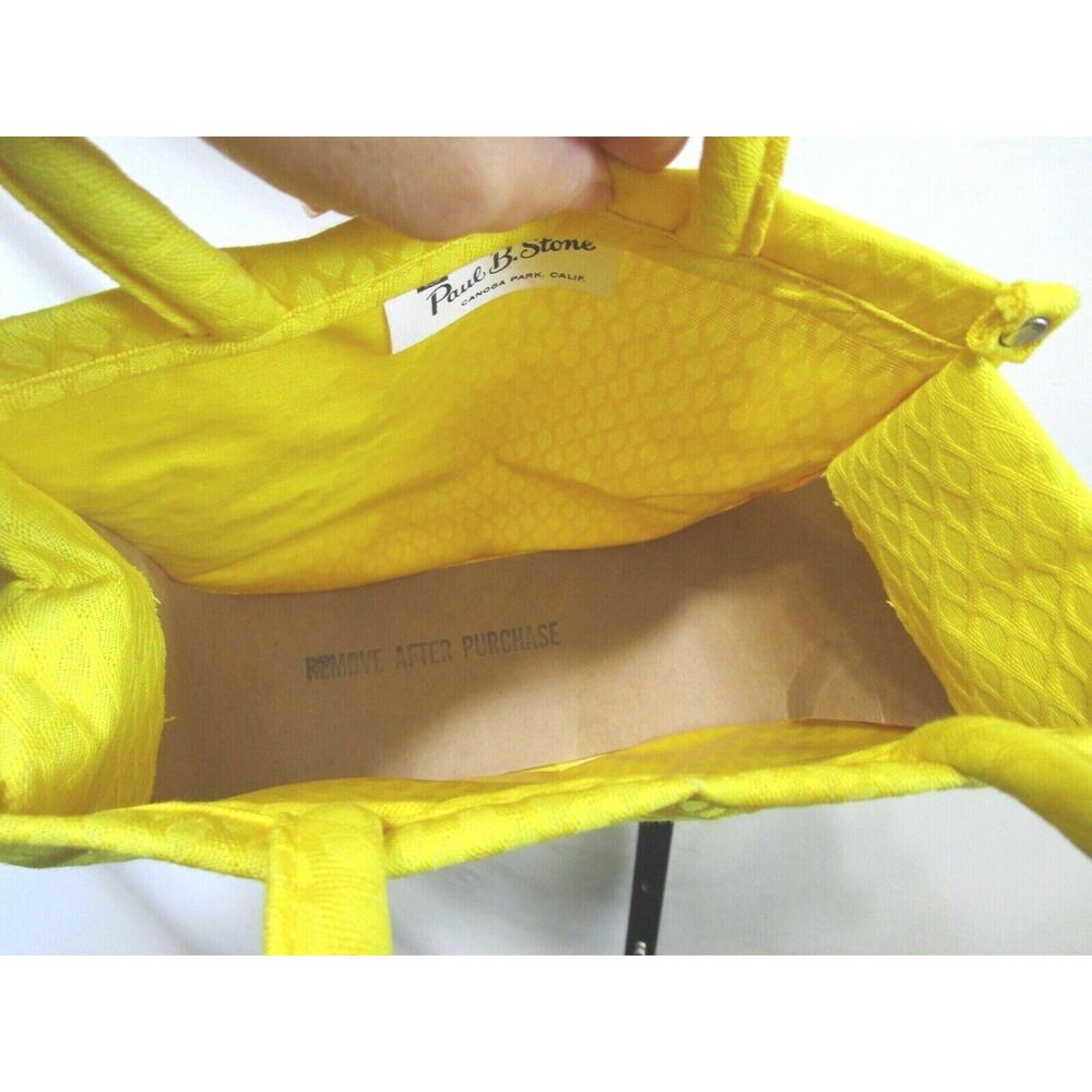 Vintage 60's Mod Paul B. Stone Small Yellow Textured Canvas Clutch Tote Handbag - Picture 12 of 12